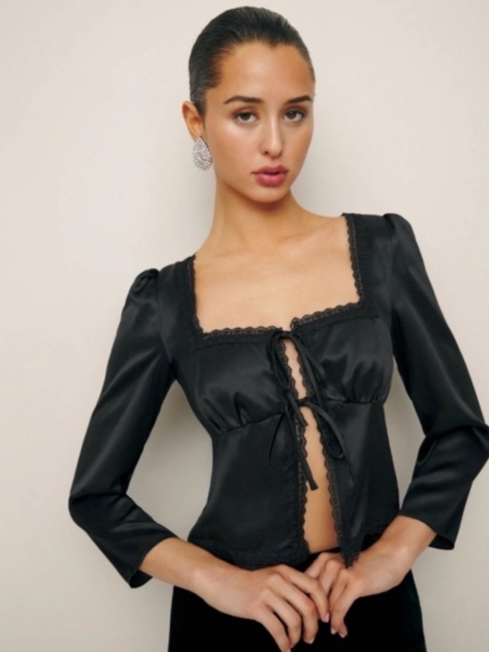 NWT Reformation Lucinda Black Silk Top Size 6